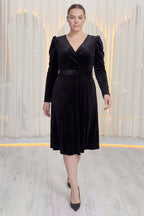 Midi boy siyah kadın büyük beden kruvaze yaka günlük elbise 