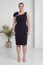 büyük beden düz elbise düğün taş detaylı siyah diz boy