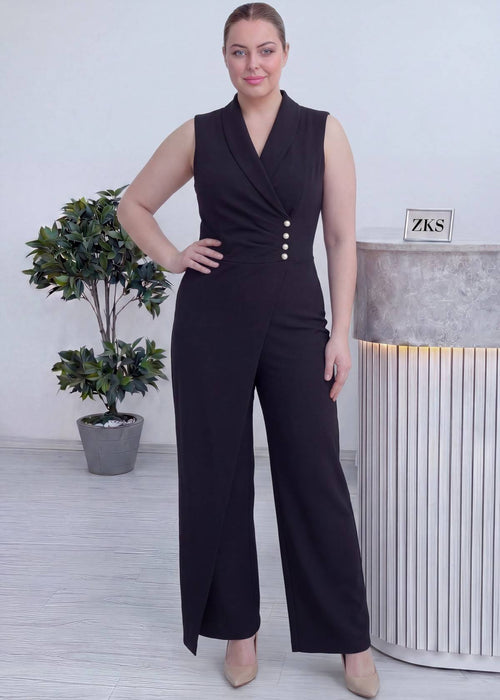 Büyük Beden Siyah Kruvaze Tulum