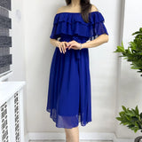 Saks Madonna Carmen Fırfır Yaka Büyük Beden Şifon Elbise