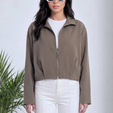 Haki Fermuarlı Crop Bomber Ceket