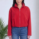 Kırmızı Fermuarlı Crop Bomber Ceket