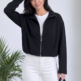 Siyah Fermuarlı Crop Bomber Ceket