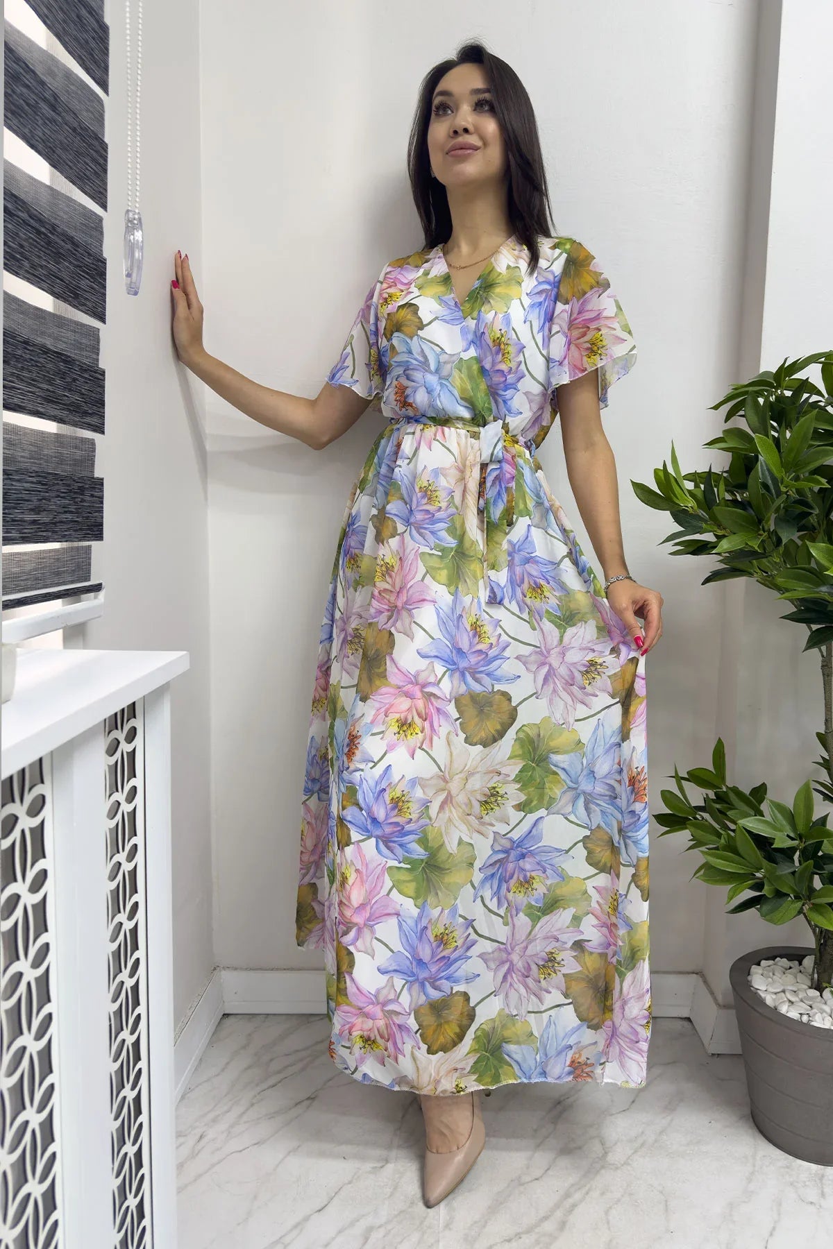 Kadın Çiçek Desen Şifon Elbise