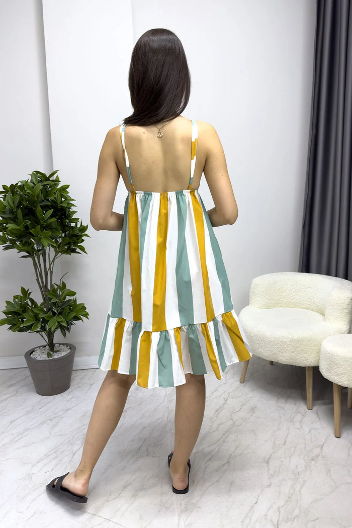 Kadın Şeritli Yazlık Plaj Elbisesi