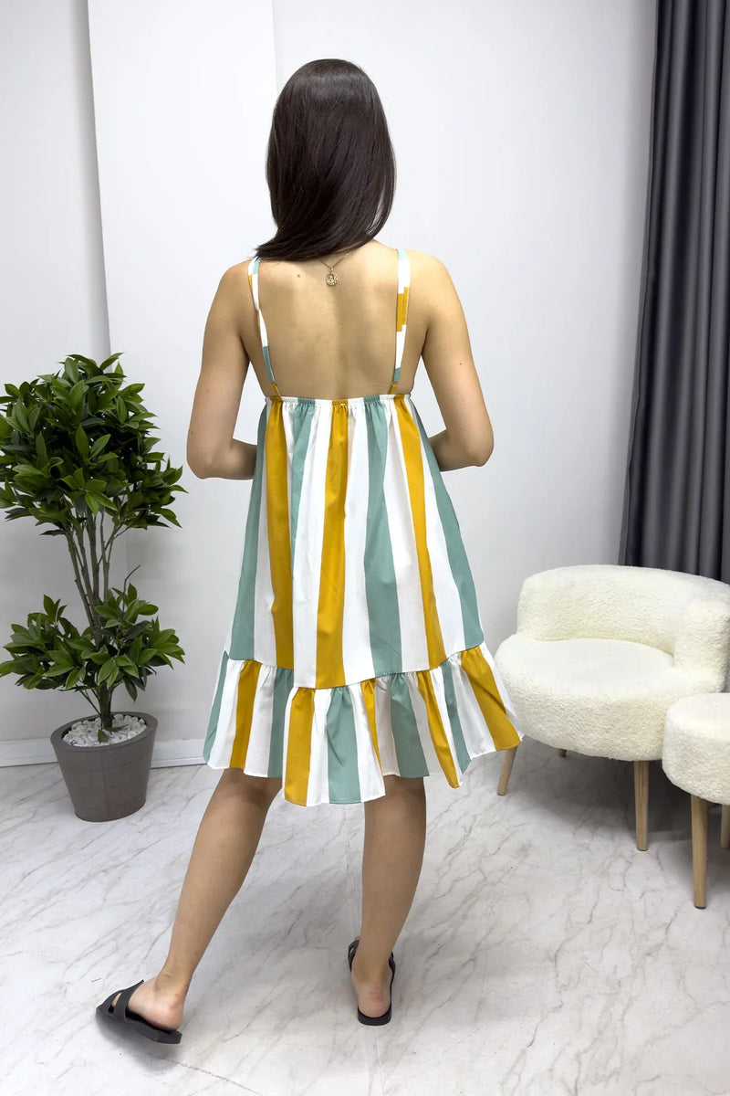 Kadın Şeritli Yazlık Plaj Elbisesi