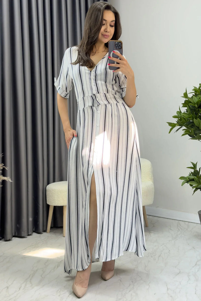 Kısa Kol Yazlık Çizgili Elbise