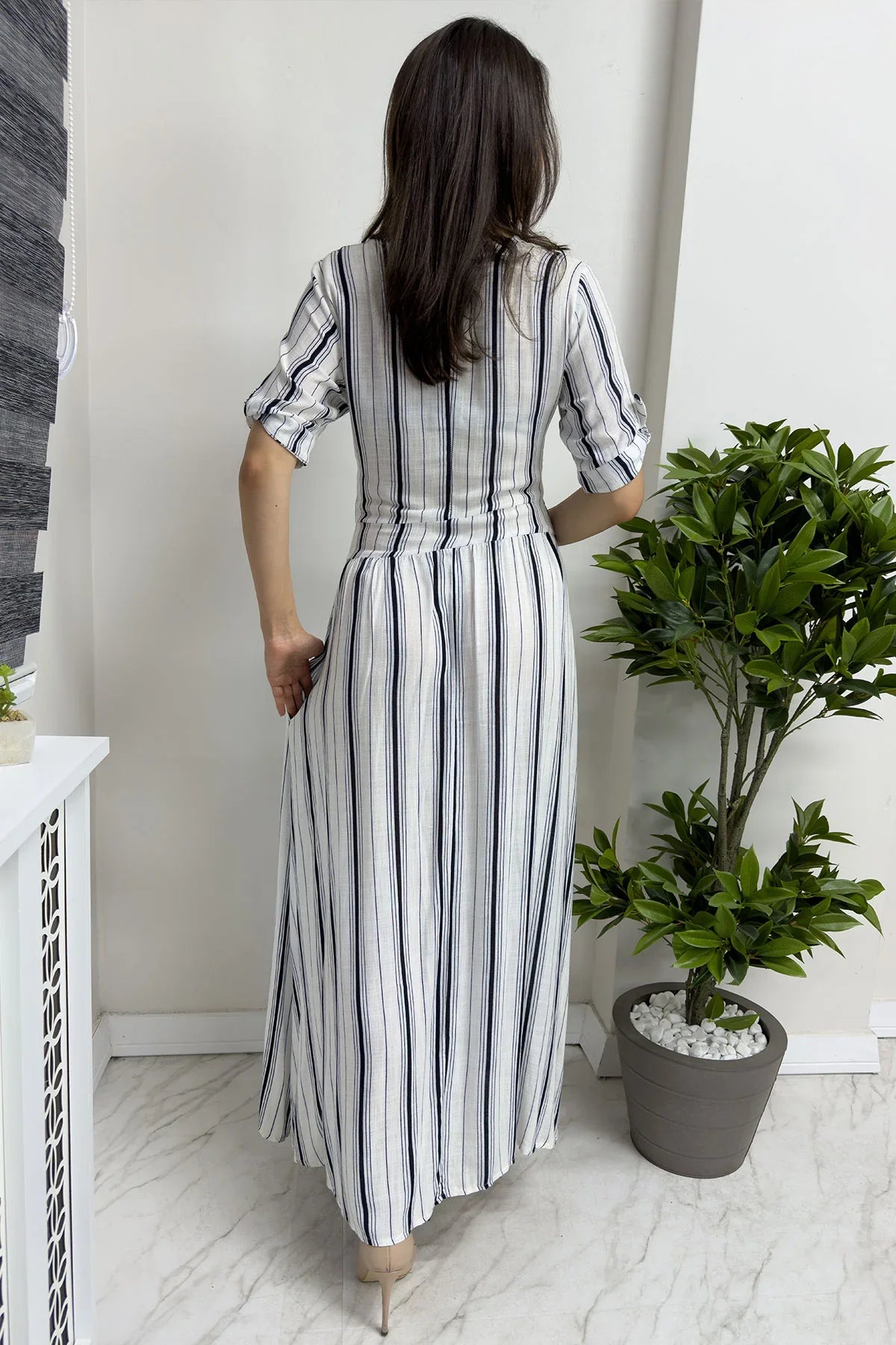 Kısa Kol Yazlık Çizgili Elbise