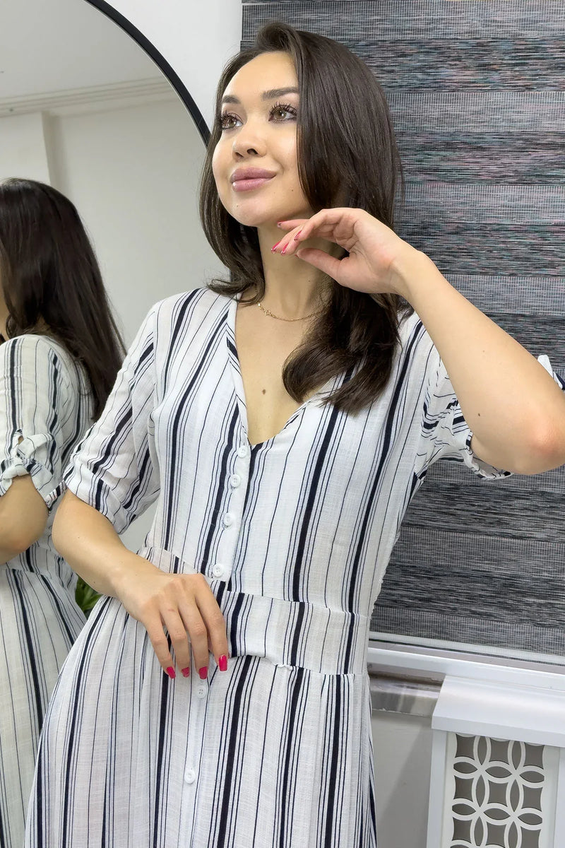 Kısa Kol Yazlık Çizgili Elbise