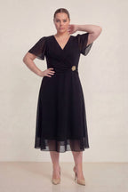 Siyah Büyük Beden Şifon Midi Elbise