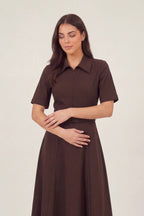 Yakın detay  A kesim midi boy kadın kemer detay fermuarlı elbise