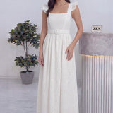 Kadın Beyaz Kemerli Midi Boy Elbise