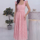 Kadın Pembe Kemerli Midi Boy Elbise