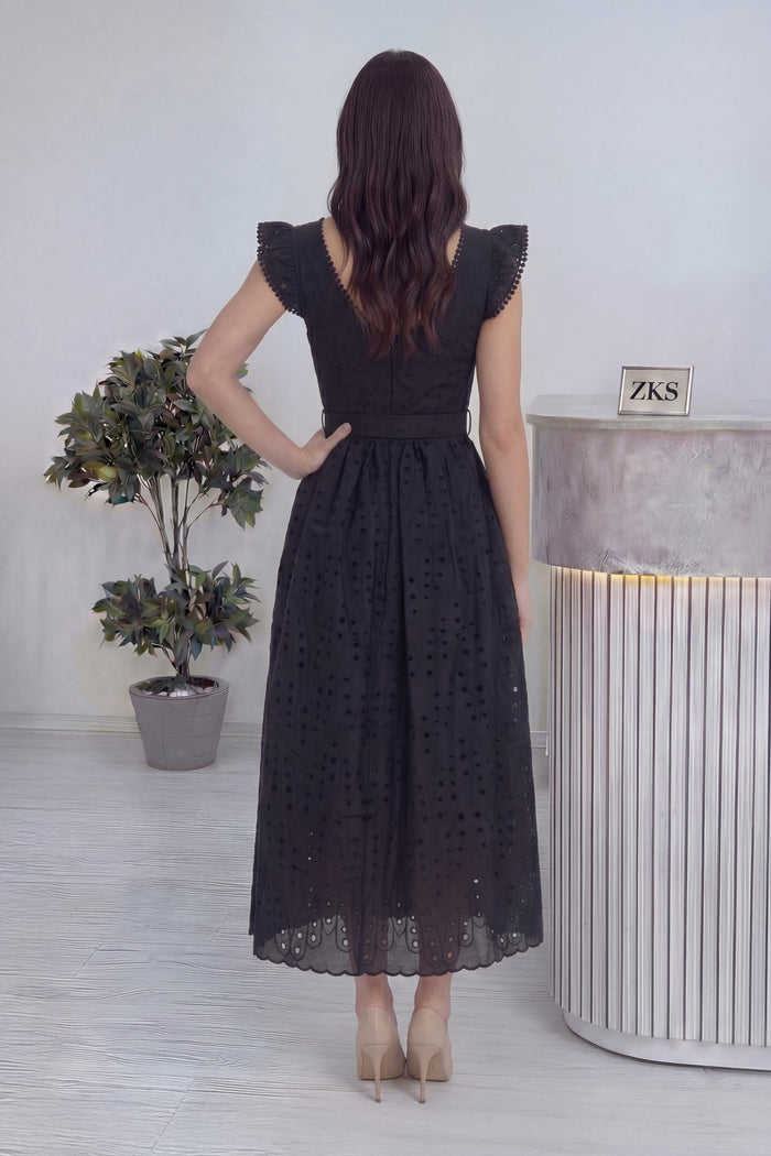 Kadın Siyah Kemerli Midi Boy Elbise