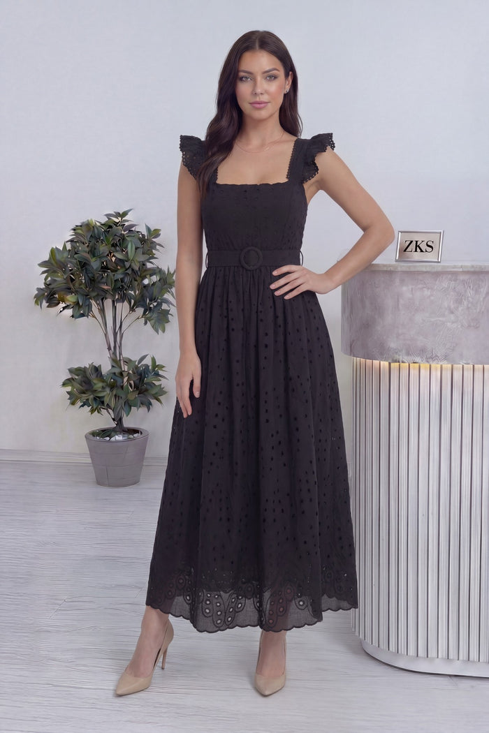 Kadın Siyah Kemerli Midi Boy Elbise