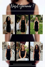 Deneme, kolsuz siyah düğmeli kısa boy elbise