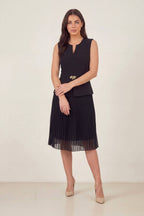 Siyah midi boy abiye elbise altın toka detaylı kadın davet