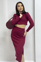 Kadın Bordo Etek Crop İkili Takım

