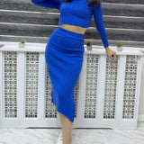 Kadın Saks Etek Crop İkili Takım