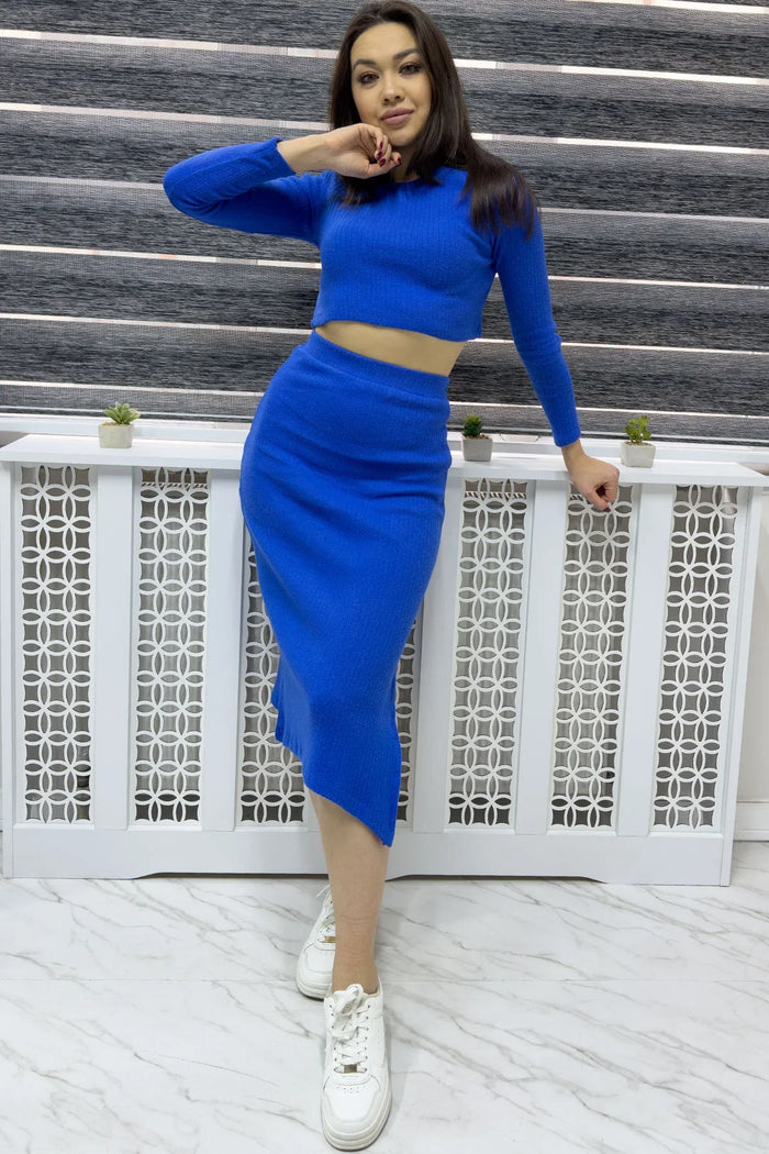 Kadın Saks Etek Crop İkili Takım

