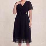 Siyah Büyük Beden Şifon Midi Elbise