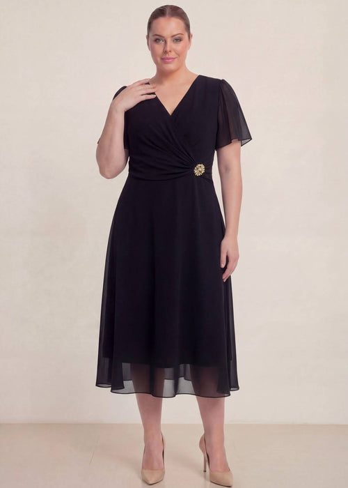 Siyah Büyük Beden Şifon Midi Elbise