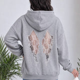 Gri Arka Kanat Detaylı Kapüşonlu Sweatshirt