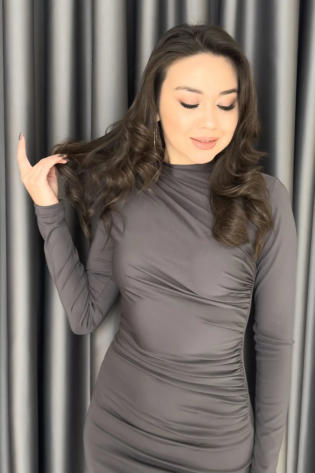 Gri Batik Uzun Kollu Elbise - the ZKS