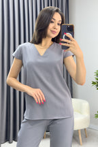 Gri Kısa Kol İkili Takım