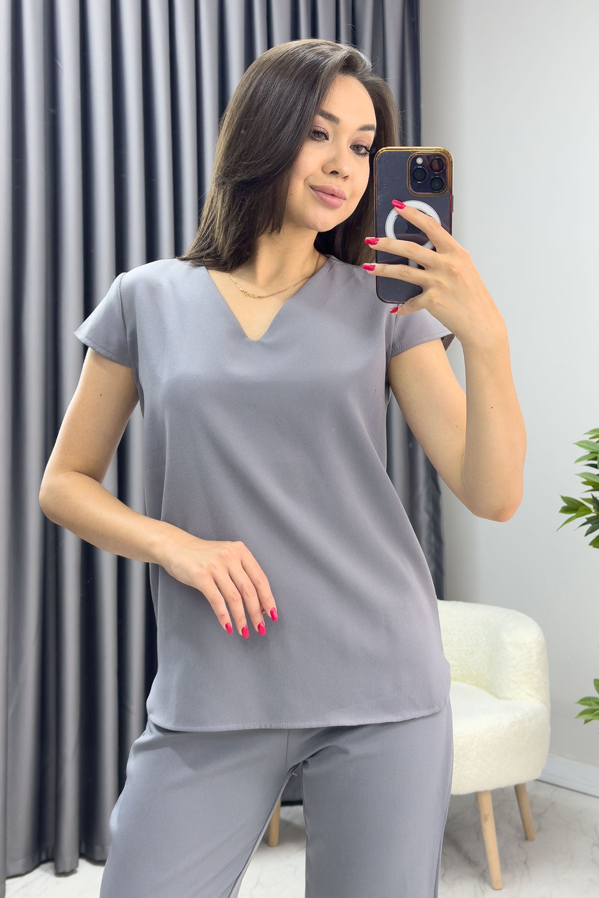 Gri Kısa Kol İkili Takım