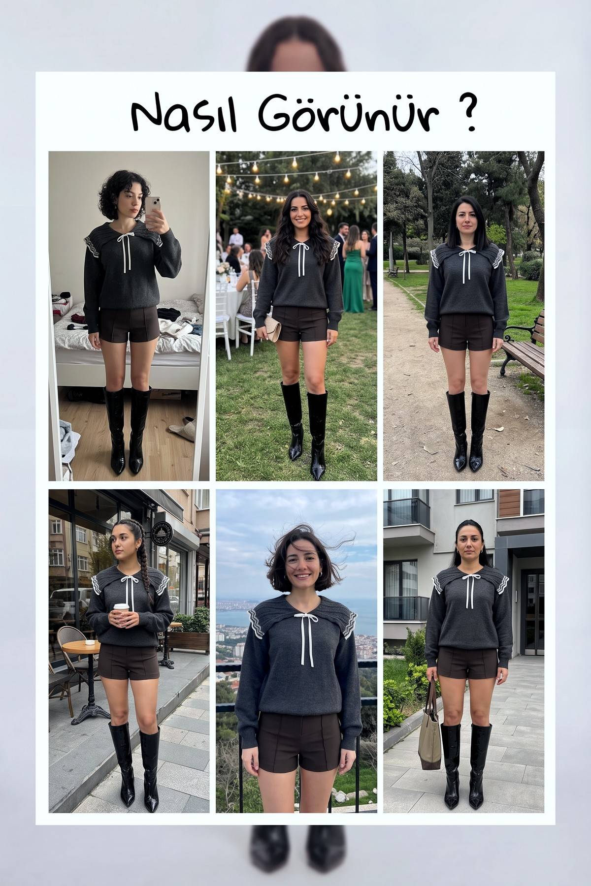 The ZKS gri kurdele yaka detaylı uzun kollu kadın kazak, farklı mekanlarda kombin önerileri