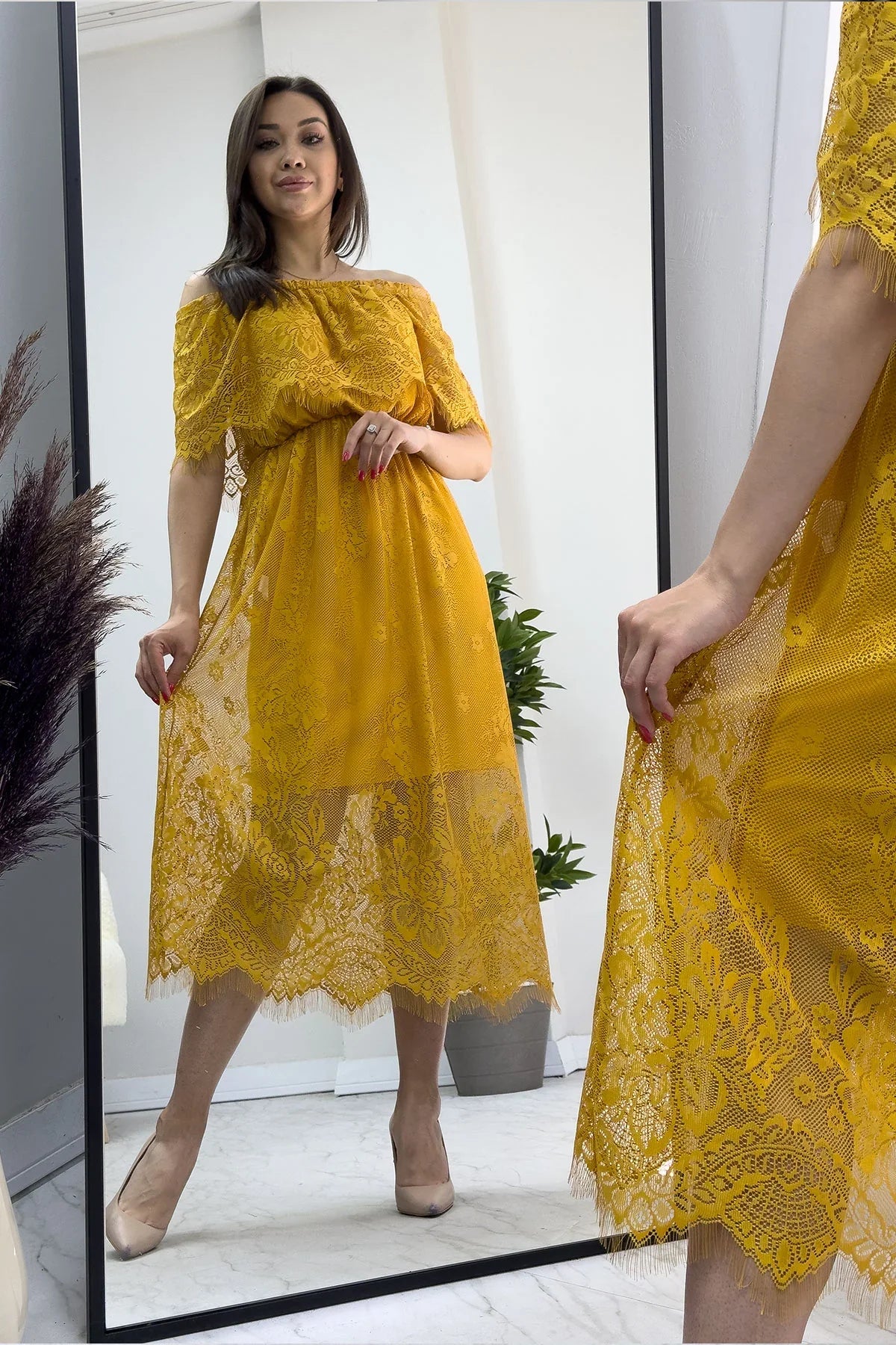 Hardal Güpür Detay Carmen Elbise