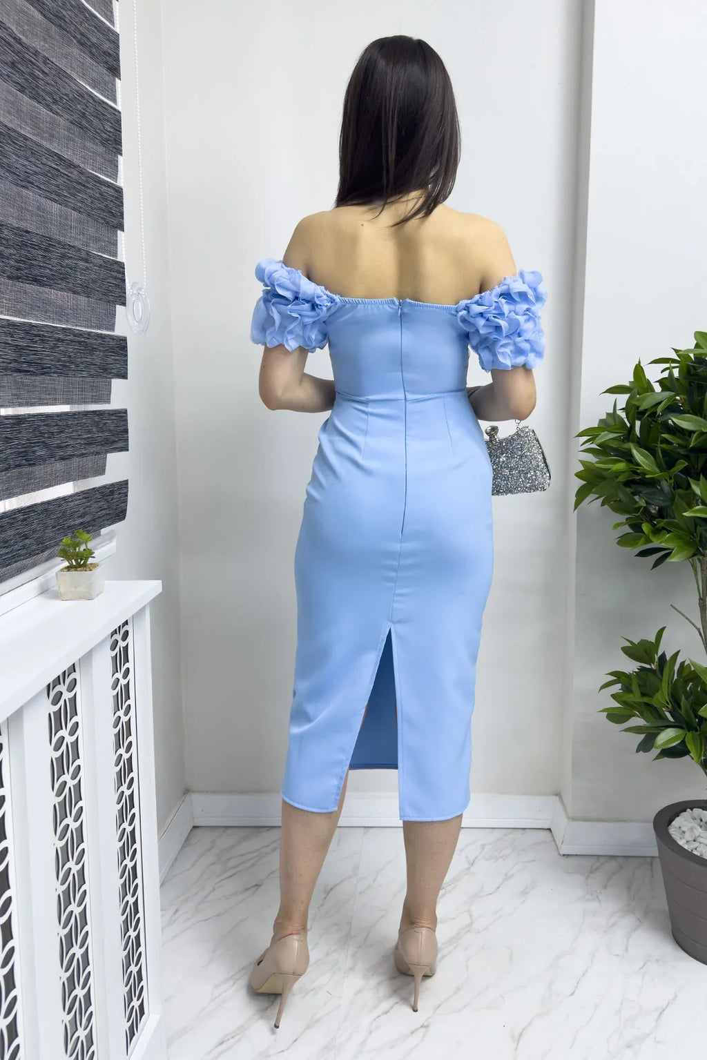 Bebe Mavisi İnci detay Kalem Prenses Kol Tasarım Elbise

