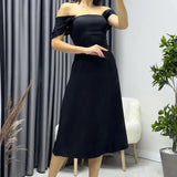 Kadın Siyah Kloş İnci Detay Elbise