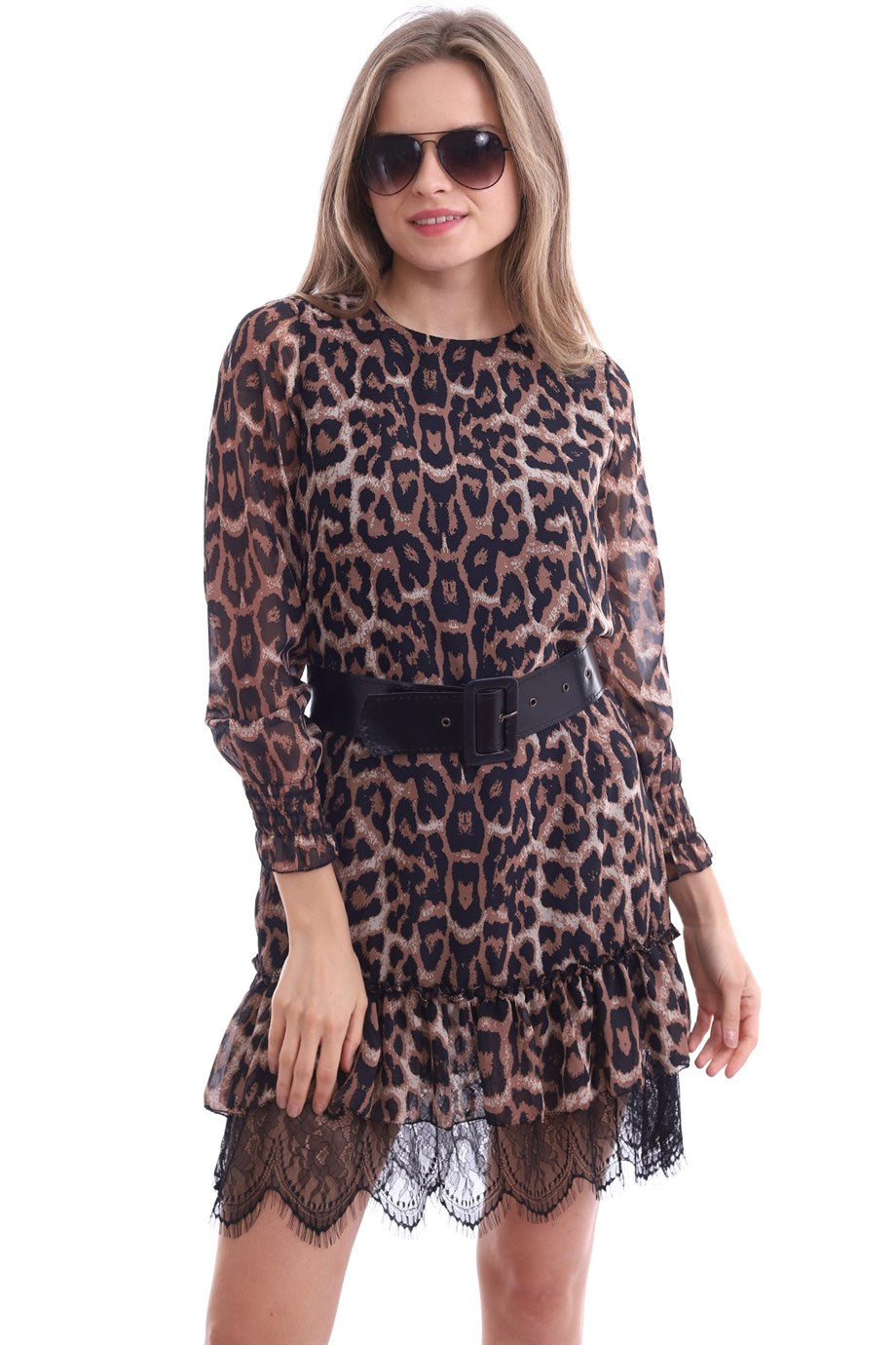 Leopar Kemerli Elbise

