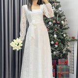 Kadın Beyaz Midi Dantel Elbise