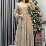 Kadın Mocha Mousse Bej Midi Dantel Elbise