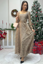 Kadın Mocha Mousse Bej Midi Dantel Elbise - the ZKS