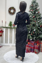 Kadın Siyah Drapeli Kadife Midi Boy Kalem Elbise - the ZKS