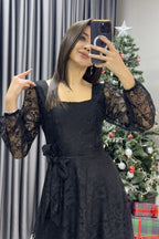 Kadın Siyah Midi Dantel Elbise - the ZKS