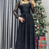 Kadın Siyah Midi Dantel Elbise