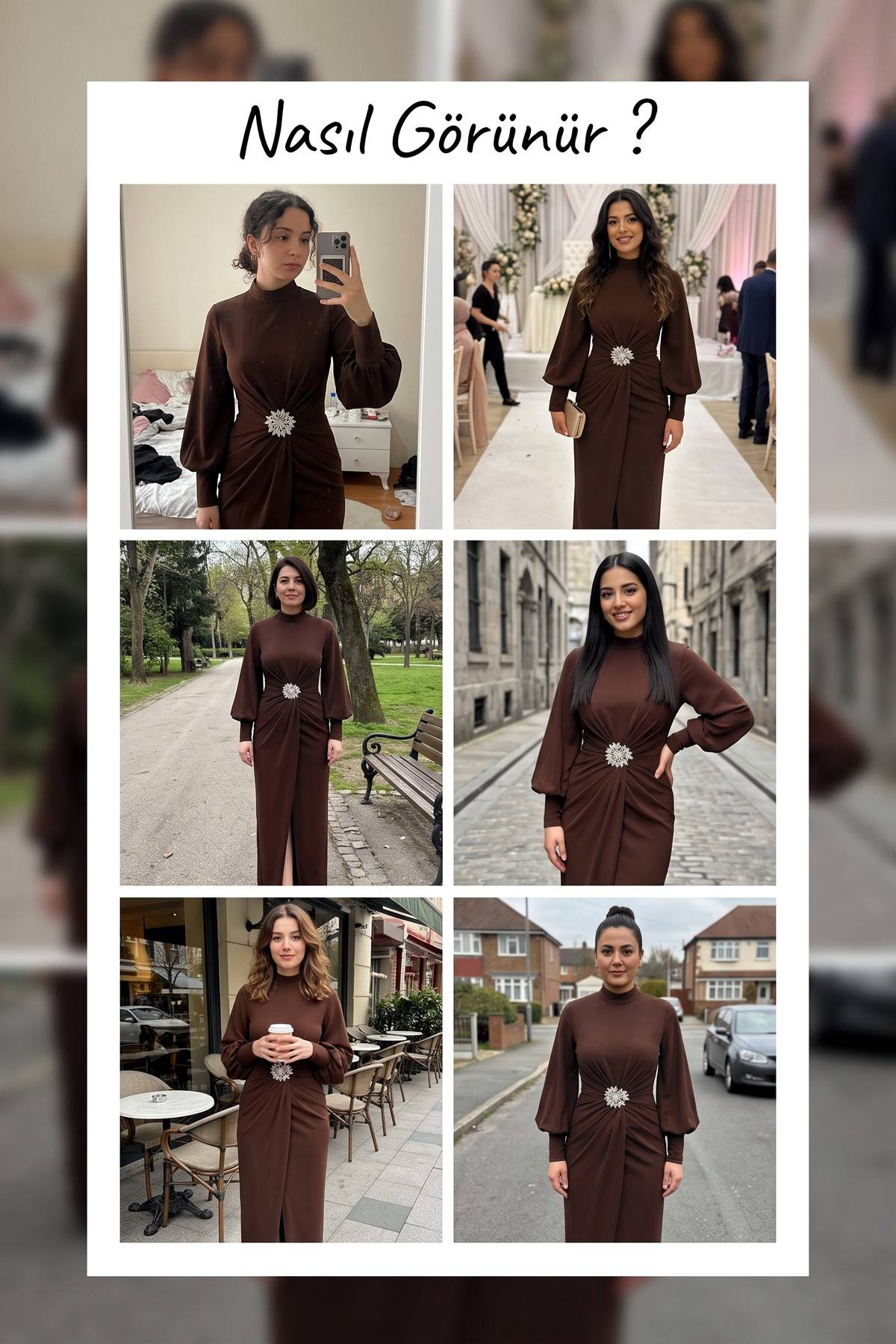 The ZKS kahverengi taşlı kruvaze abiye elbise farklı mekanlarda kullanım önerileri