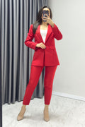 Kadın Kırmızı Blazer Ceket Pantolon Takım


