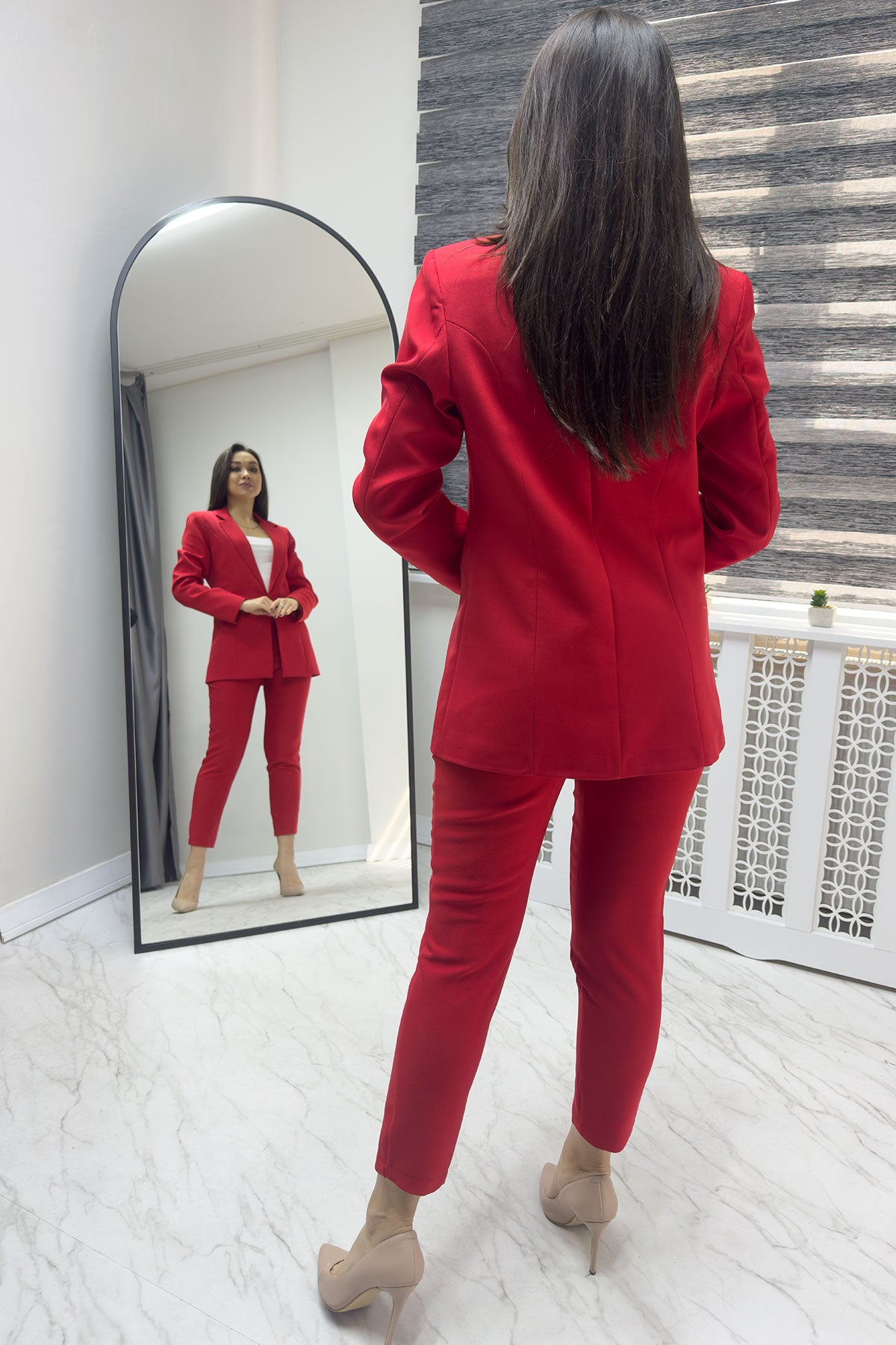 Kadın Kırmızı Blazer Ceket Pantolon Takım

