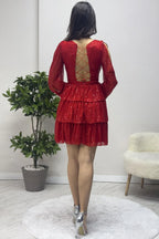 Kırmızı Pul Payet Sırt Dekolteli Mini After Abiye Elbise - the ZKS