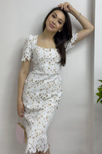 Beyaz Güpür Detay Kısa Kollu Elbise