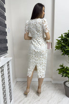 Beyaz Güpür Detay Kısa Kollu Elbise