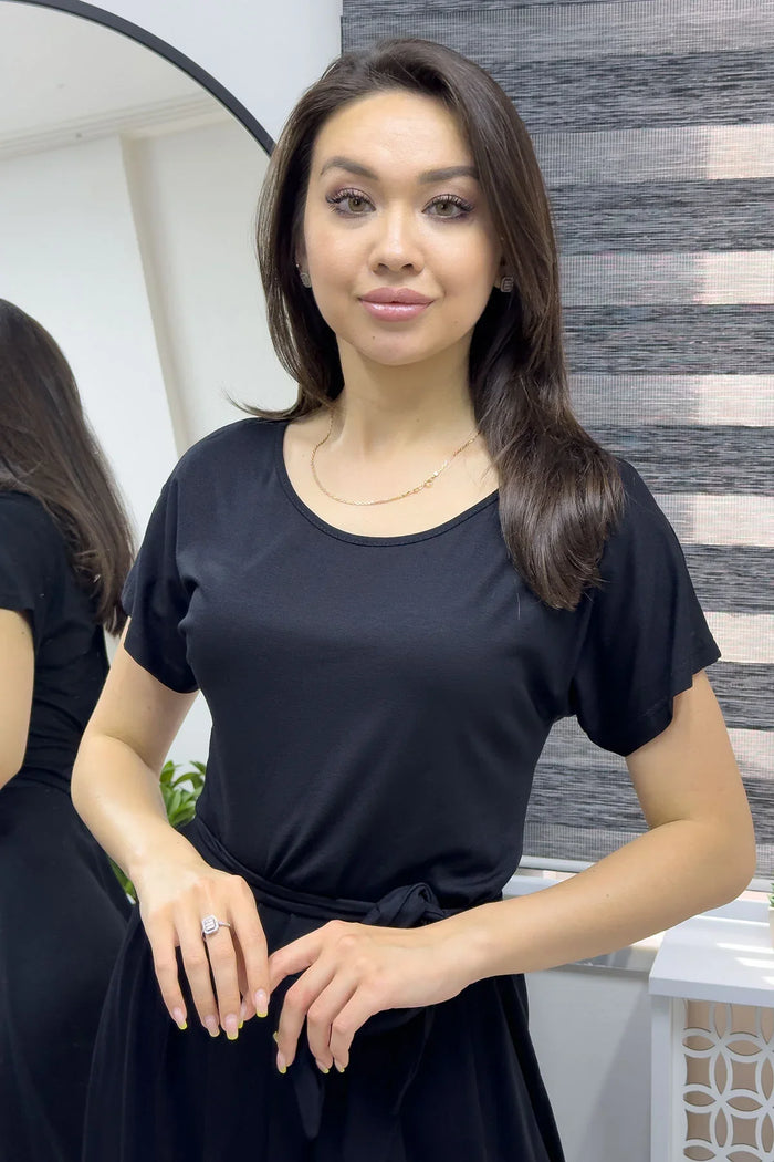 Siyah Kısa Kol Penye Elbise