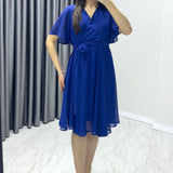 Saks Kloş Yarım Kol Büyük Beden Şifon Elbise