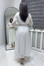 Beyaz Kruvaze Yaka Şifon Büyük Beden Elbise

